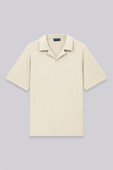 Cotton-Hemp Camp Collar Polo | Heather Light Khaki EQ4025