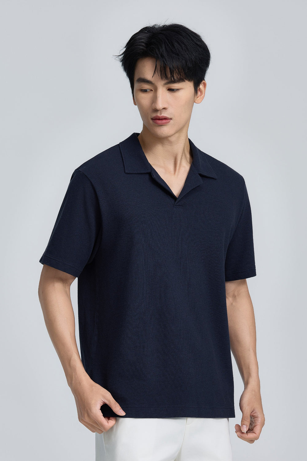 Cotton-Hemp Camp Collar Polo | Navy EB1244