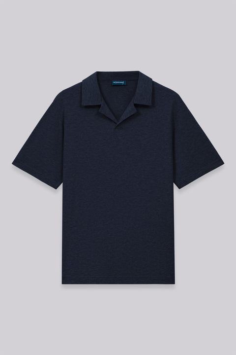 Cotton-Hemp Camp Collar Polo | Navy EB1244
