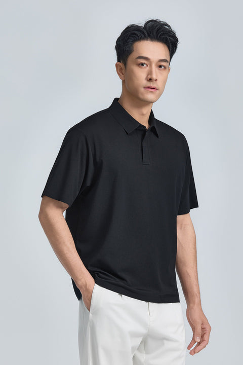 VISDRY™ Concealed Placket Sharp Pique Polo | Black BKFD01
