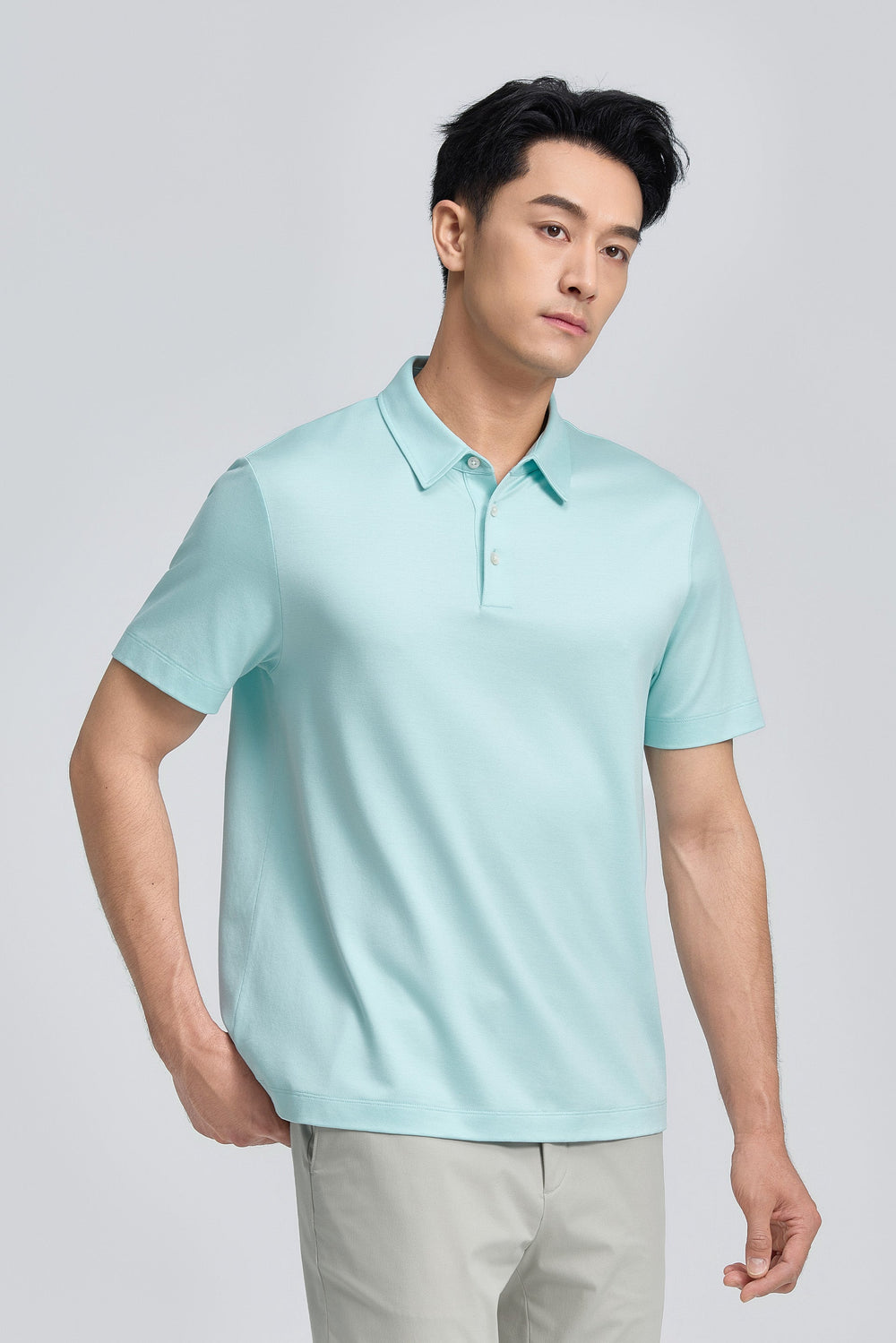 Cotton-Silk Jacquard Polo | Iced Aqua PT5410