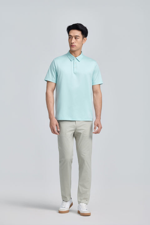 Cotton-Silk Jacquard Polo | Iced Aqua PT5410