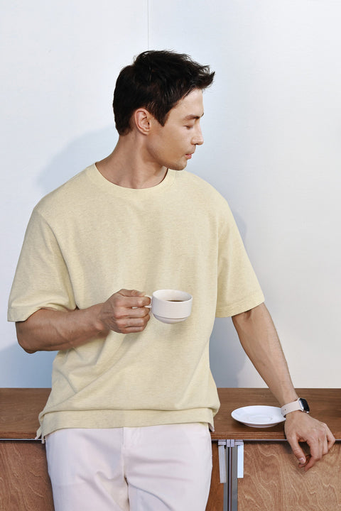 Cotton-Hemp Crew Neck T-Shirt | Heather Light Khaki EQ4025