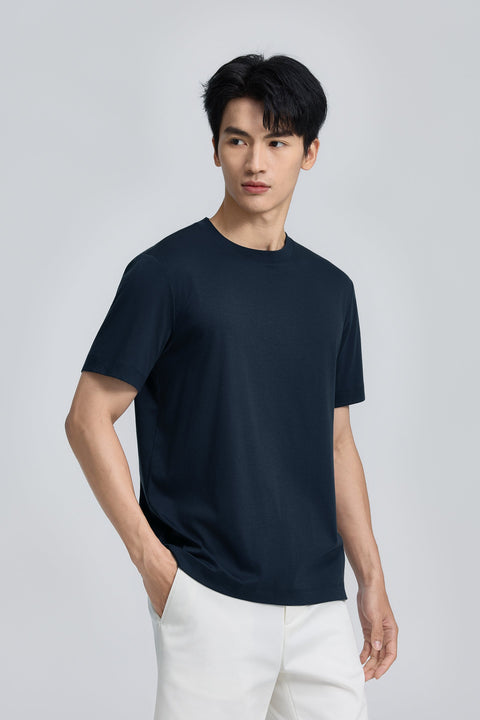 Cotton-Wool Crew Neck Slim Fit T-Shirt | Navy 14036N