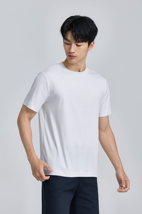 Cotton-Wool Crew Neck Slim Fit T-Shirt | White WH001Z