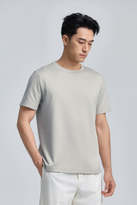 Cotton-Silk Crew Neck Slim Fit T-Shirt | Silver Grey PT1400