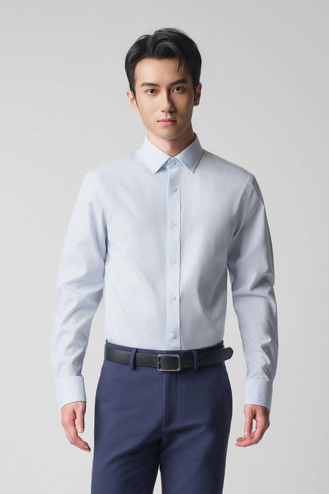 Wrinkle-Free Pinpoint Oxford Dress Shirt | Light Blue White Check 7340NZ