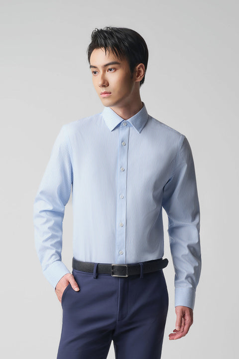 Wrinkle-Free Pinpoint Oxford Dress Shirt | Light Blue White Stripes 10090N