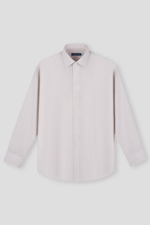 Wrinkle-Free Poplin Dress Shirt | Light Khaki Stripes 12957N
