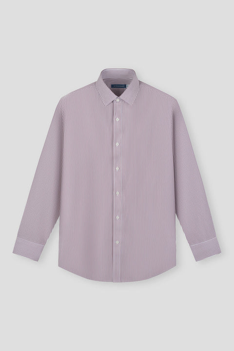 Wrinkle-Free Poplin Dress Shirt | Plum Burgundy Stripes 10091N