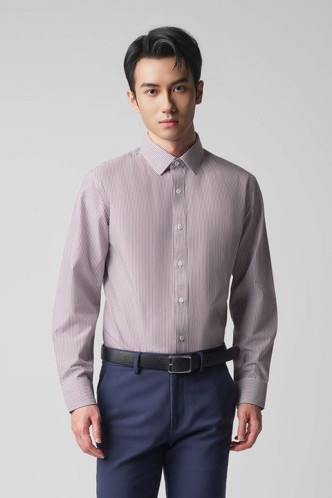 Wrinkle-Free Poplin Dress Shirt | Plum Burgundy Stripes 10091N