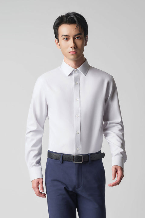 Wrinkle-Free Dobby Twill Dress Shirt | Light Grey Semi Plain 5640NZ