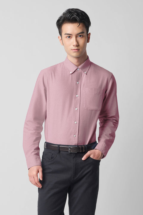 Soft Oxford Button-Down Casual Shirt | Burgundy 13028N