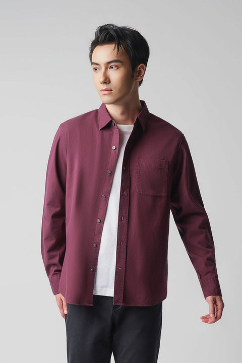 Soft Twill Point Collar Casual Shirt | Plum Burgundy 14460N