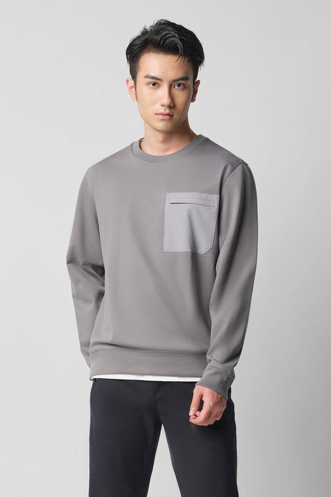 HeatGuard Twill Jacquard Patch Pocket Sweatshirt | Grey GYE145