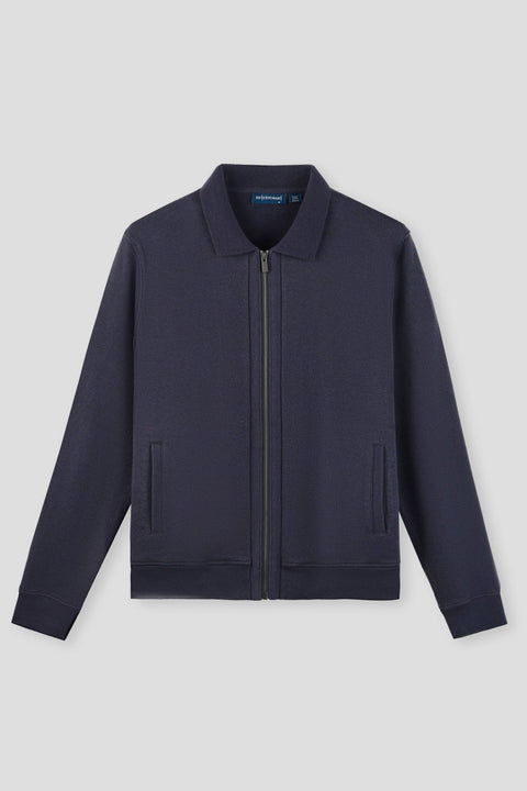 Cotton Yak Ribbed Jacquard Full-Zip Jacket | Navy EB1244