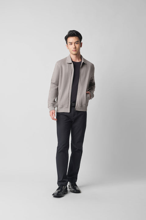 Cotton Yak Ribbed Jacquard Full-Zip Jacket | Grey VE3874