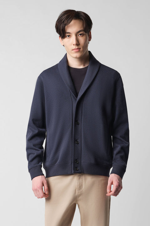Merino-Blend French Rib Shawl Collar Cardigan | Navy EB1244
