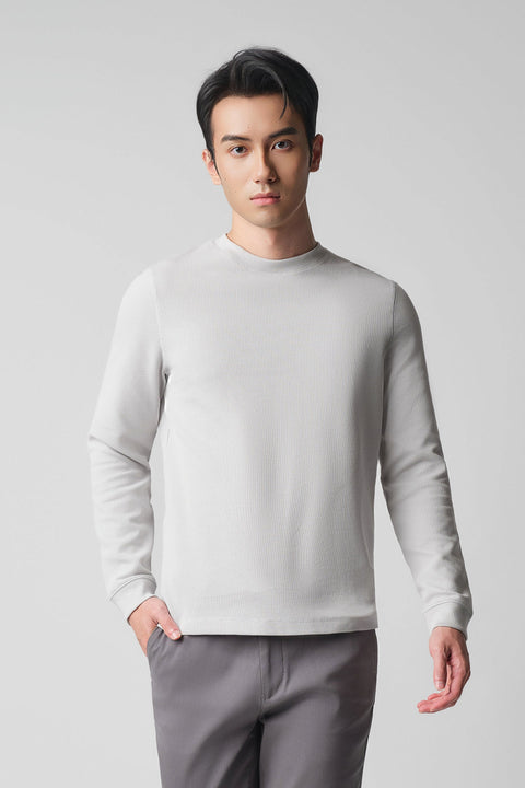 Waffle Crew Neck Long Sleeve T-Shirt | Light Grey GYFL01