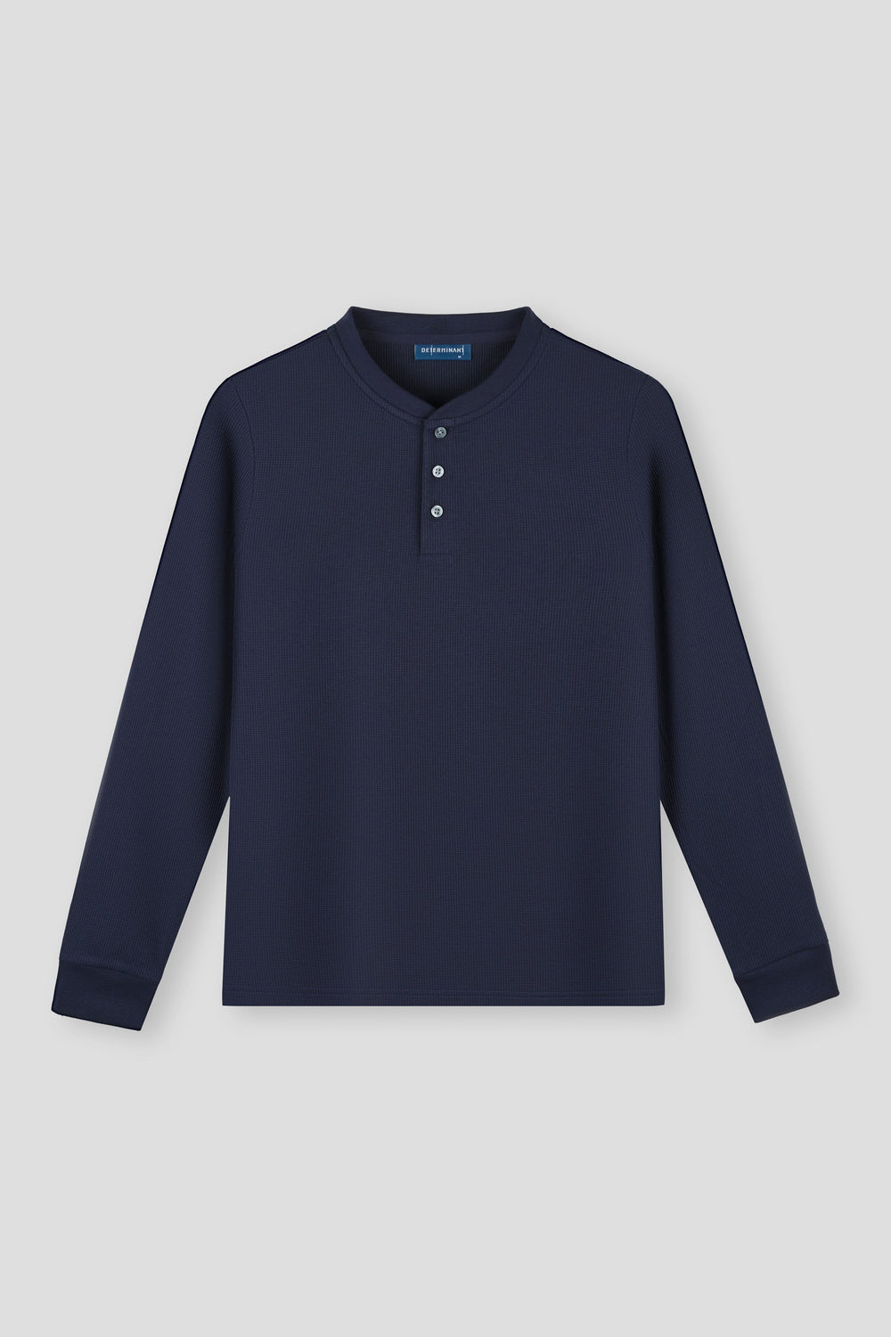 Waffle Henley Long Sleeve T-Shirt | Navy NNY096