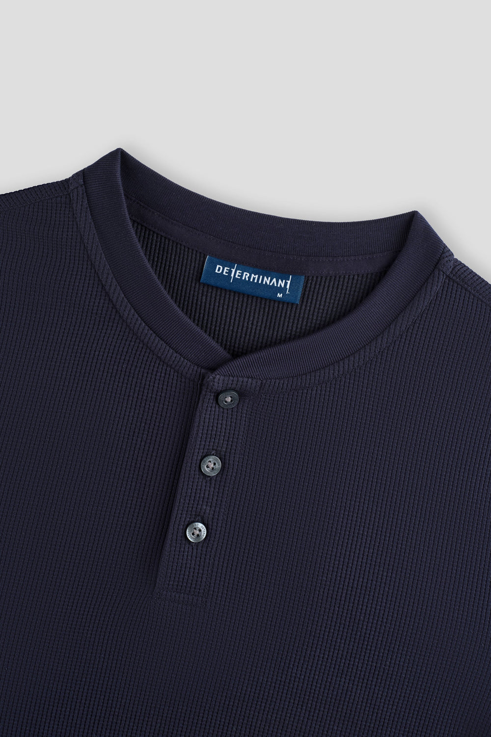 Waffle Henley Long Sleeve T-Shirt | Navy NNY096