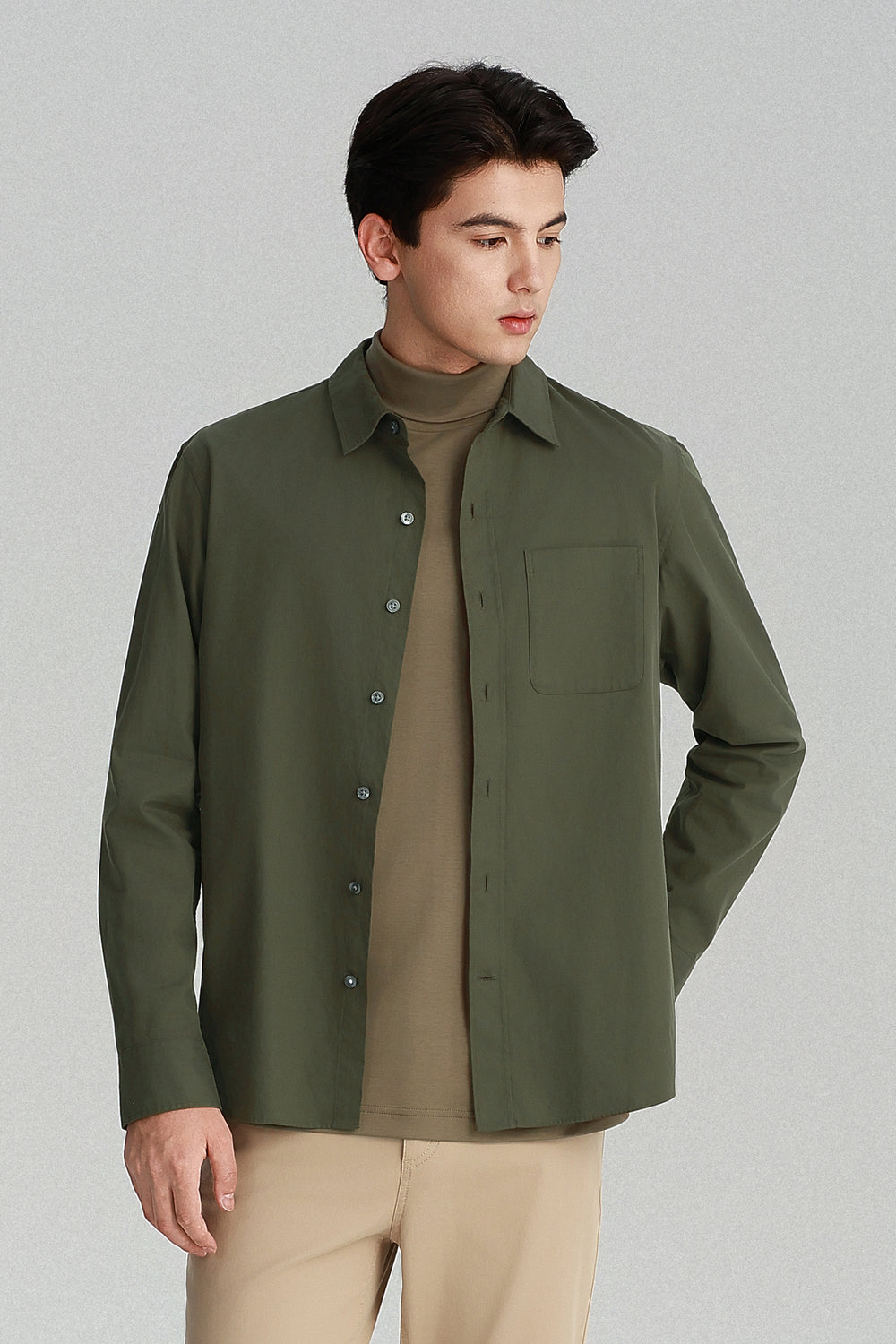 Soft Twill Point Collar Casual Shirt | Olive 23697Z