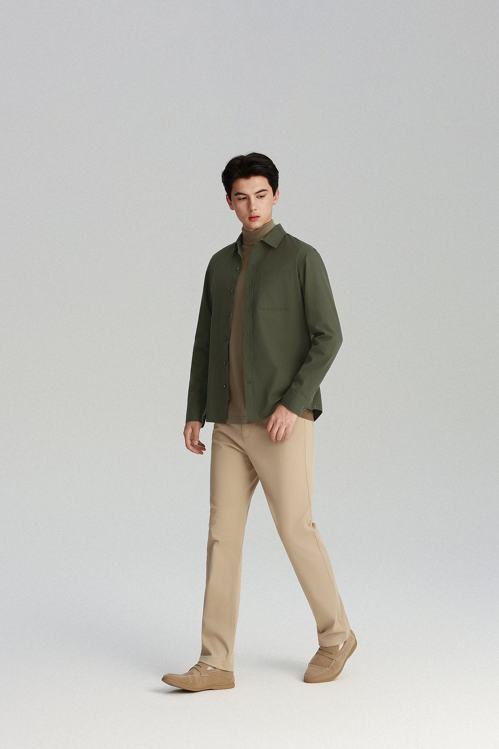 Soft Twill Point Collar Casual Shirt | Olive 23697Z