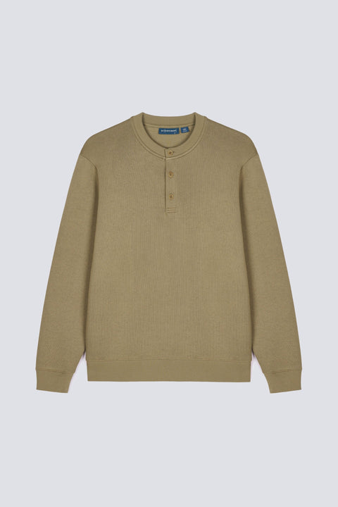 HeatGuard French Rib Henley Neck Sweater | Oak Khaki PT1115