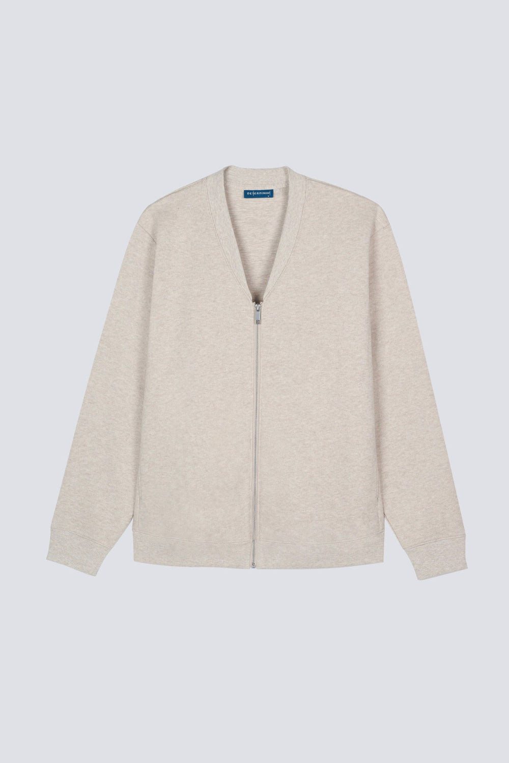 Cotton Yak Ribbed Jacquard Zipped Cardigan | Light Khaki E4Y189