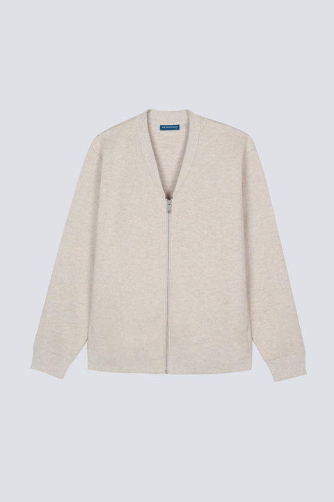 Cotton Yak Ribbed Jacquard Zipped Cardigan | Light Khaki E4Y189