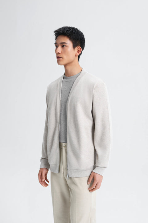 Cotton Yak Ribbed Jacquard Zipped Cardigan | Light Khaki E4Y189