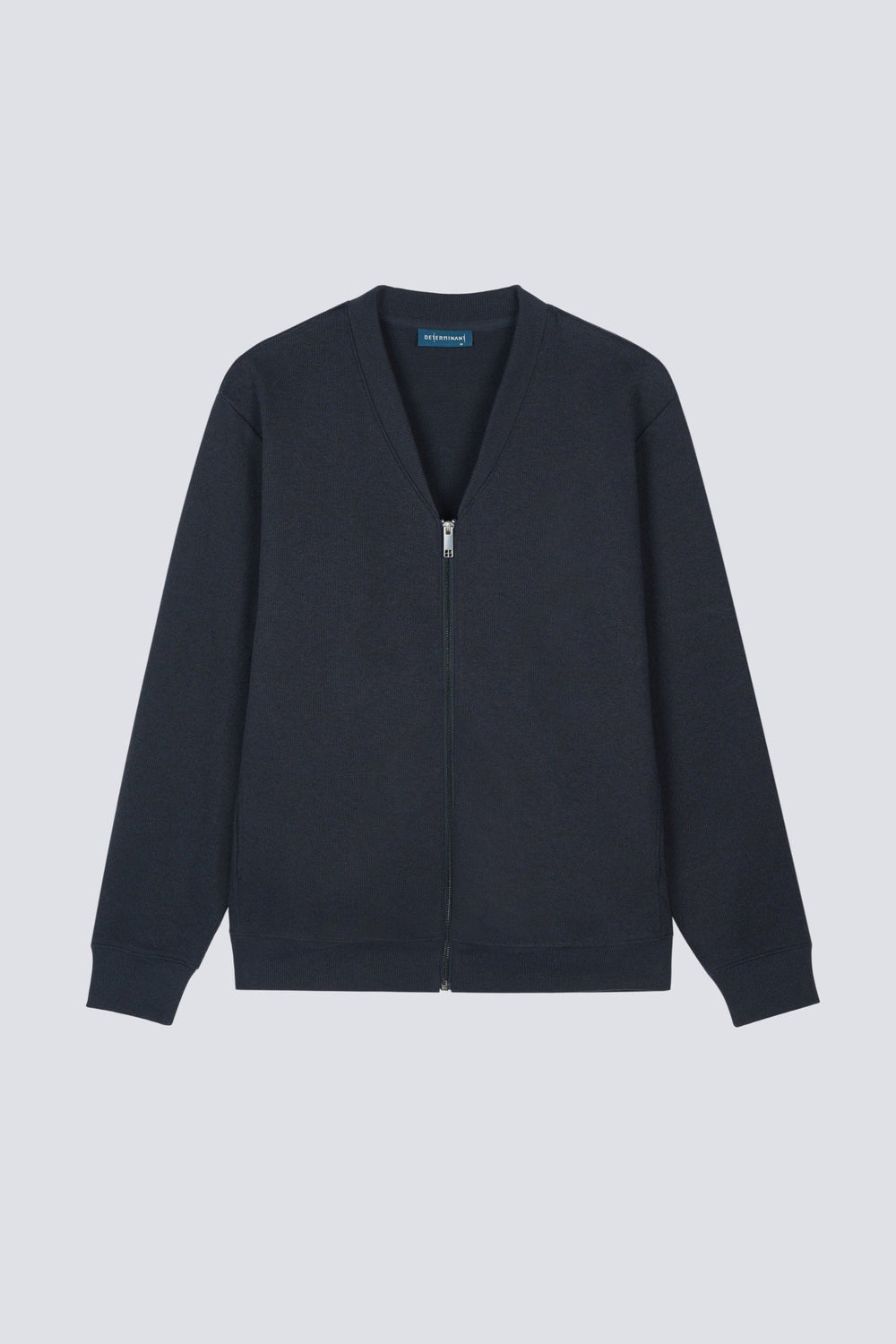 Cotton Yak Ribbed Jacquard Zipped Cardigan  | Navy EB1244