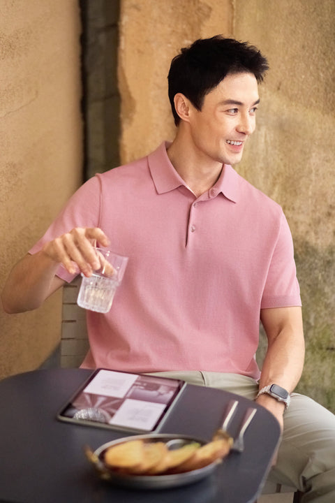 Flat-Knit Three-Button Sweater Polo | Lavender Forest PT1611