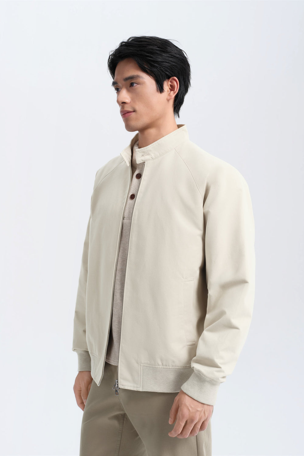 Lightweight Harrington Jacket | Khaki 5090NZ — On Model