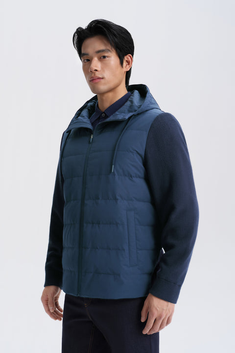 Water-Repellent Hybrid Lightweight Down Jacket | Navy NY0000 On Model