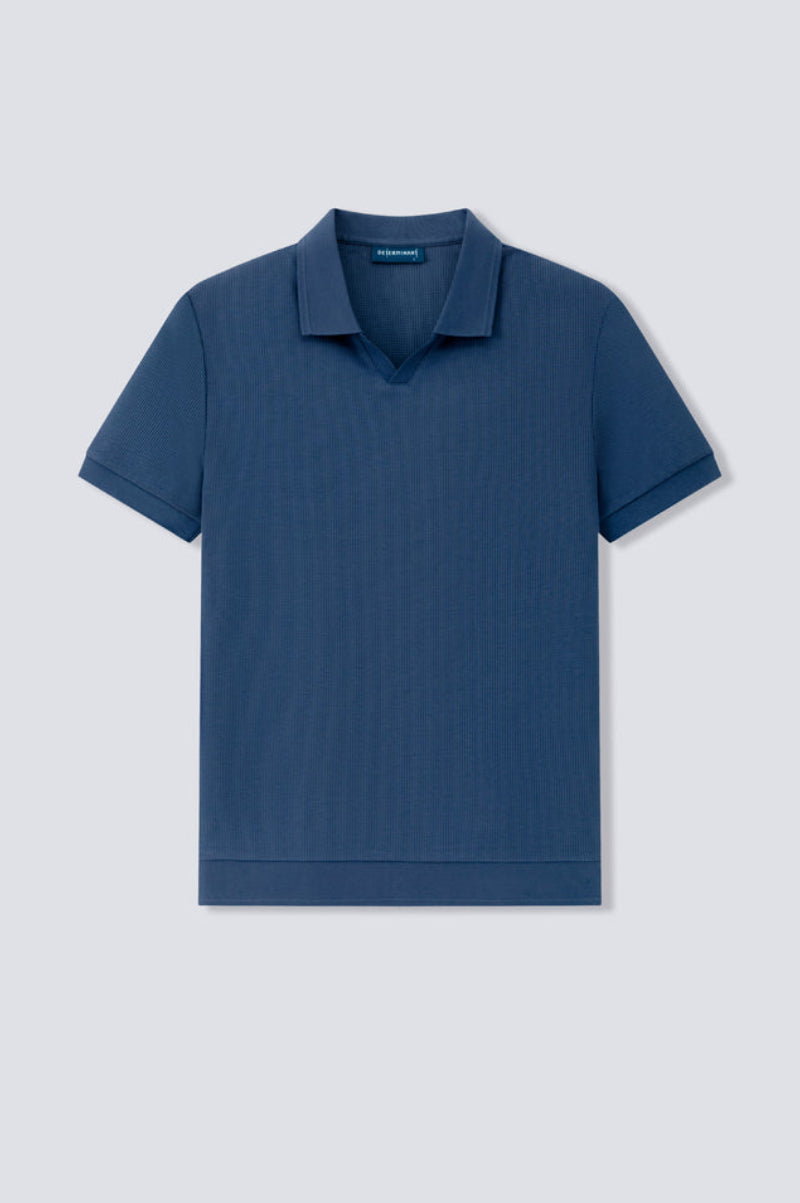 Waffle-Knit Buttonless Polo | Ensign Blue PT4026