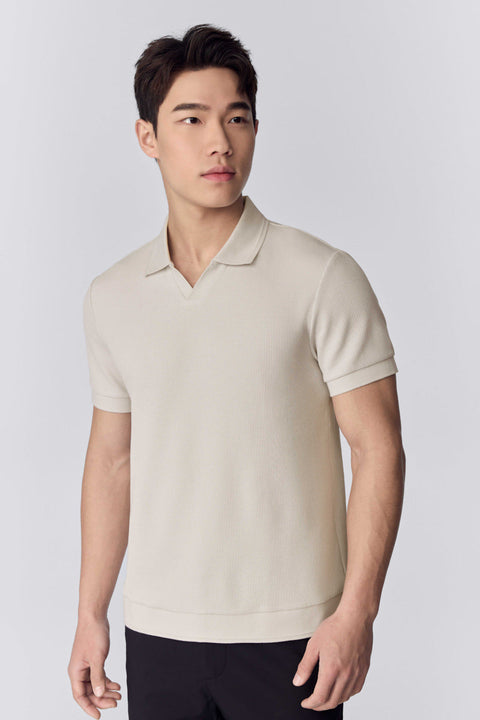Waffle-Knit Buttonless Polo | Light Beige PT0404