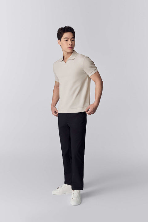 Waffle-Knit Buttonless Polo | Light Beige PT0404