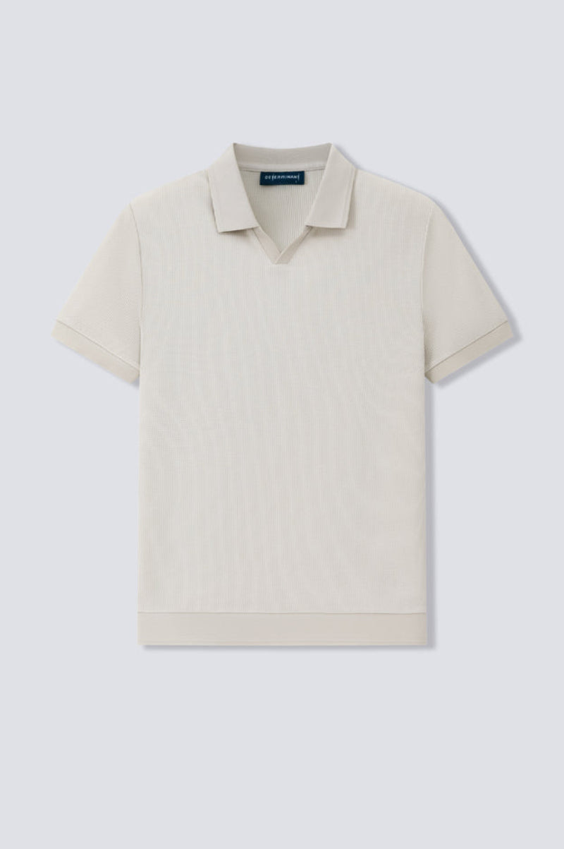 Waffle-Knit Buttonless Polo | Light Beige PT0404