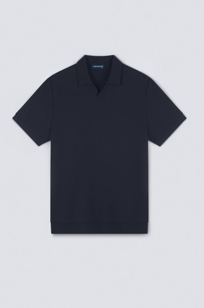 Waffle-Knit Buttonless Polo | Navy NNY096