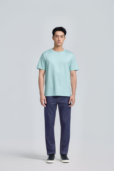 Cotton-Silk Crew Neck Slim Fit T-Shirt | Iced Aqua PT5410